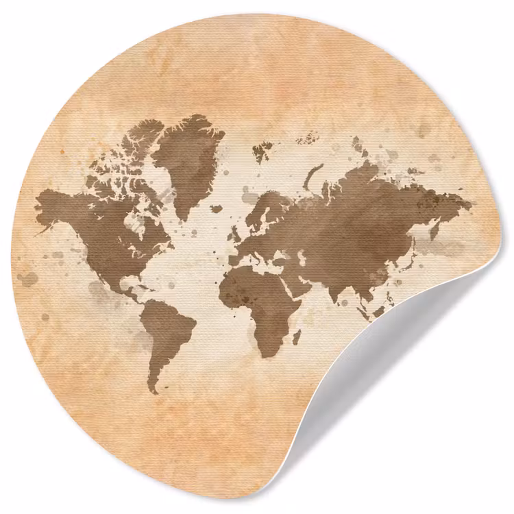 Wereldkaart - Beige - Bruin Wandcirkel behangsticker klein -3d