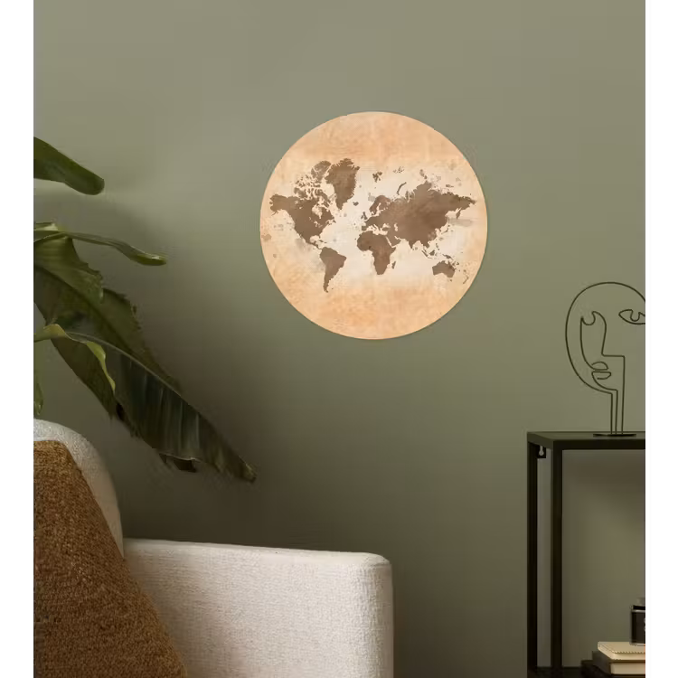Wereldkaart - Beige - Bruin Wandcirkel behangsticker klein -sfeer2