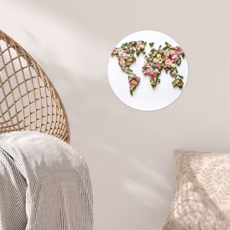 Wereldkaart - Kleurrijk - Bloemen - Lente Wandcirkel behangsticker klein -sfeer4
