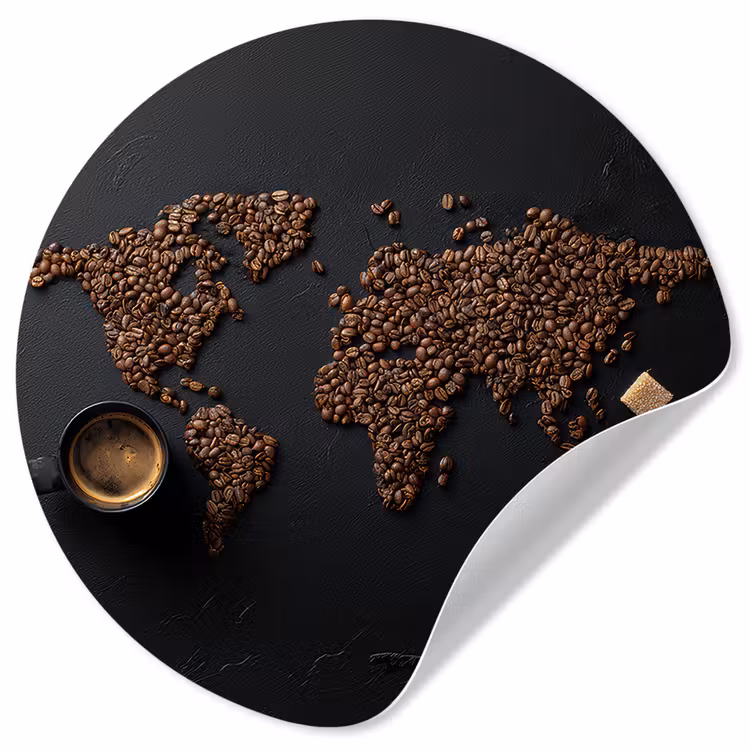 Wereldkaart - Espresso - Zwart Wandcirkel behangsticker klein -3d
