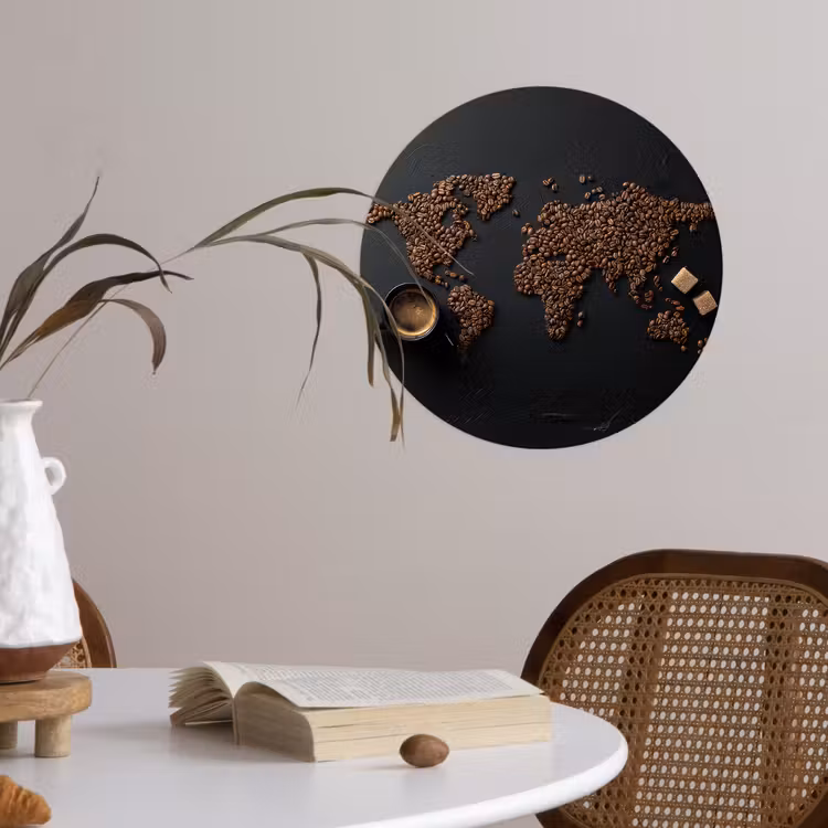 Wereldkaart - Espresso - Zwart Wandcirkel behangsticker klein -sfeer3