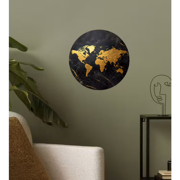 Wereldkaart - Goud - Marmer Wandcirkel behangsticker klein -sfeer2