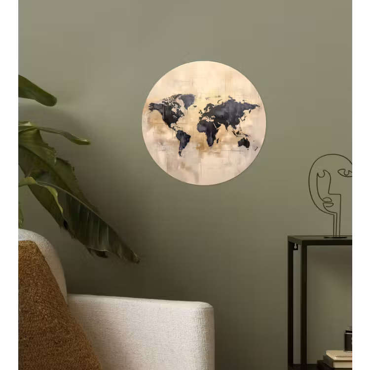 Wereldkaart - Goud - Zwart - Abstract Wandcirkel behangsticker klein -sfeer2