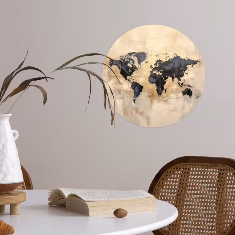 Wereldkaart - Goud - Zwart - Abstract Wandcirkel behangsticker klein -sfeer3