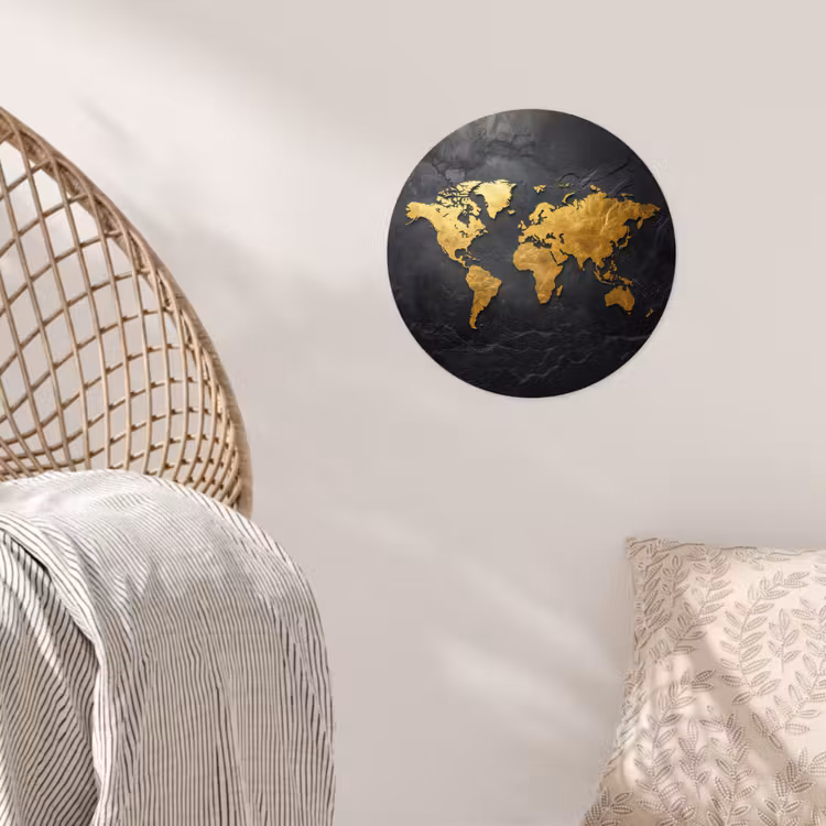 Wereldkaart - Goud - Steen Wandcirkel behangsticker klein -sfeer4