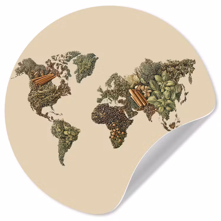 Wereldkaart - Kruiden - Kleurrijk Wandcirkel behangsticker klein -3d