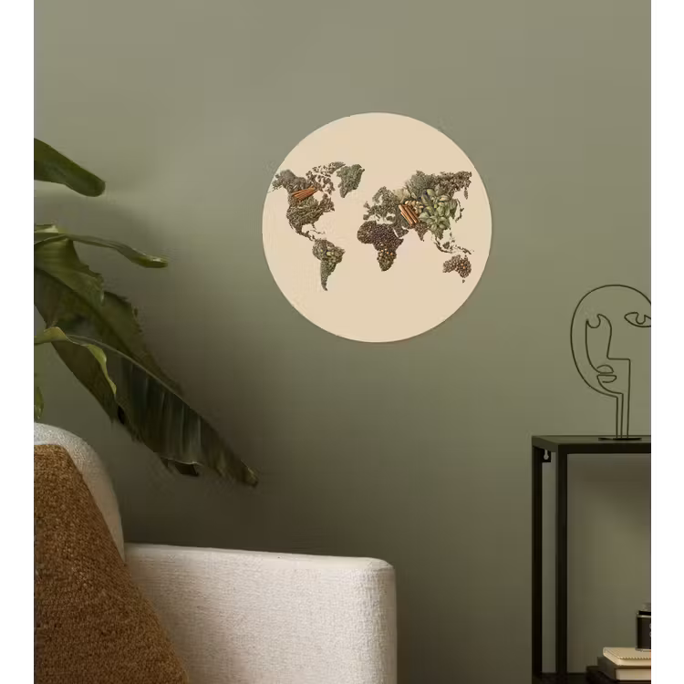 Wereldkaart - Kruiden - Kleurrijk Wandcirkel behangsticker klein -sfeer2