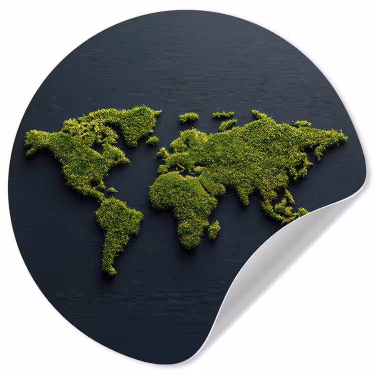 Wereldkaart - Mos -Levendig effect Wandcirkel behangsticker klein -3d
