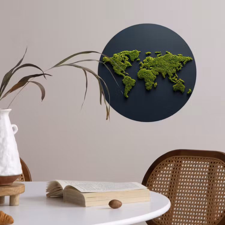 Wereldkaart - Mos -Levendig effect Wandcirkel behangsticker klein -sfeer3