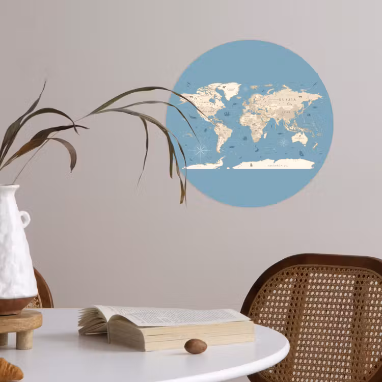 Wereldkaart - Oceaan - Realistisch - Blauw Wandcirkel behangsticker klein -sfeer3