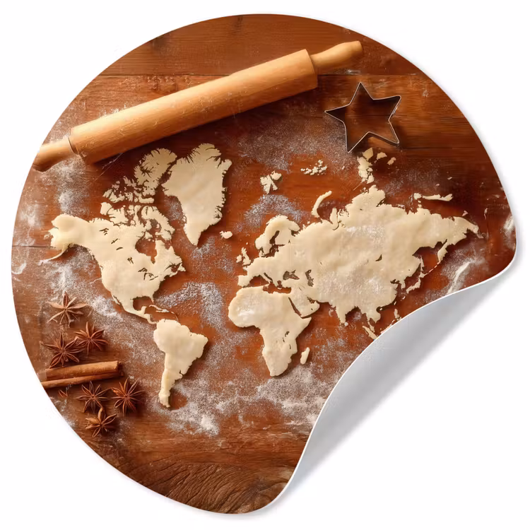 Wereldkaart - Koekjesdeeg - Warme baksfeer Wandcirkel behangsticker klein -3d