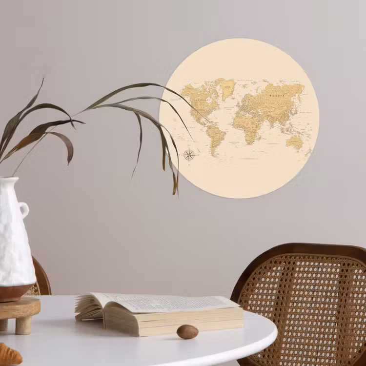 Wereldkaart - Realistisch - Beige Wandcirkel behangsticker klein -sfeer3