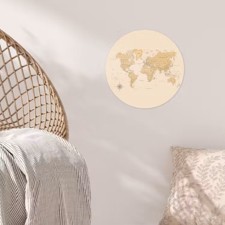 Wereldkaart - Realistisch - Beige Wandcirkel behangsticker klein -sfeer4