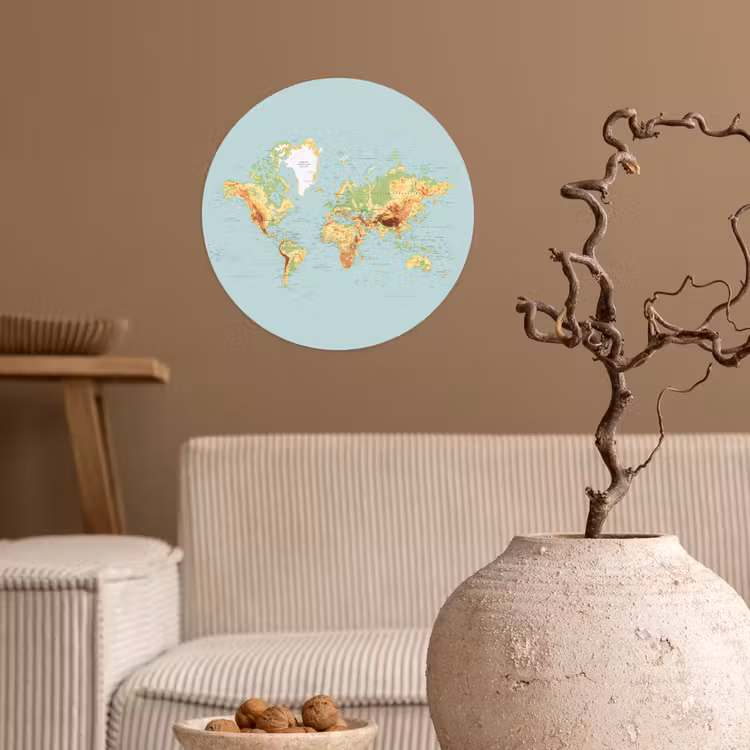 Wereldkaart - Realistisch - Blauw Wandcirkel behangsticker klein -sfeer1