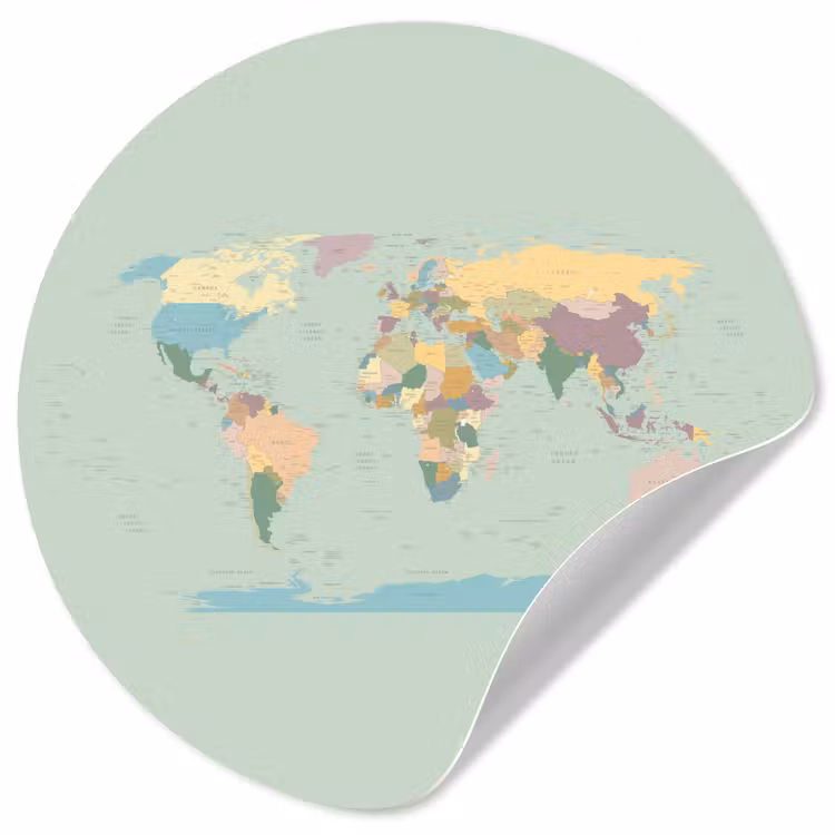 Wereldkaart - Realistisch - Kaart Wandcirkel behangsticker klein -3d