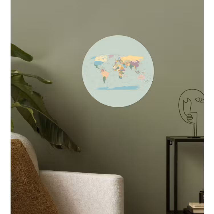 Wereldkaart - Realistisch - Kaart Wandcirkel behangsticker klein -sfeer2