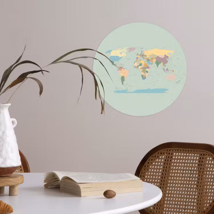 Wereldkaart - Realistisch - Kaart Wandcirkel behangsticker klein -sfeer3