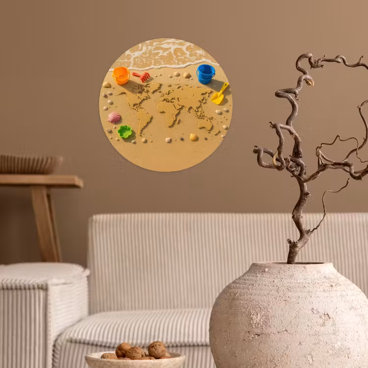 Wereldkaart - Zand - Kleurrijk - Zomer Wandcirkel behangsticker klein -sfeer1