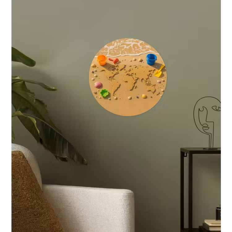 Wereldkaart - Zand - Kleurrijk - Zomer Wandcirkel behangsticker klein -sfeer2