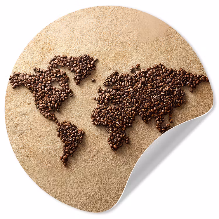 Wereldkaart - Zandkleur - Koffiebonen Wandcirkel behangsticker klein -3d