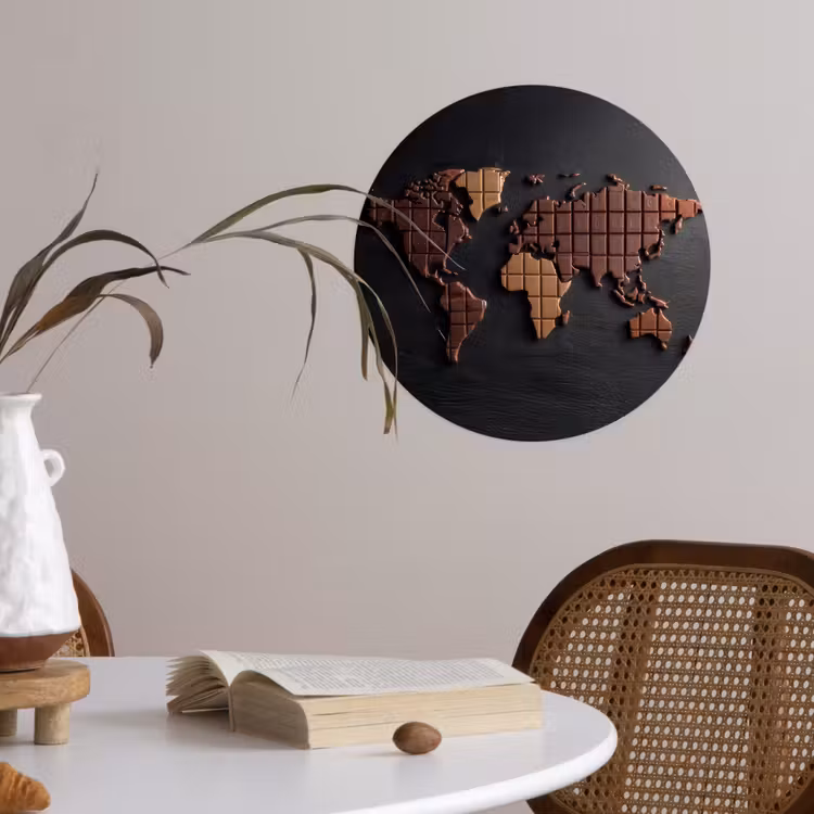 Wereldkaart - chocola - Smakelijke uitstraling Wandcirkel behangsticker klein -sfeer3