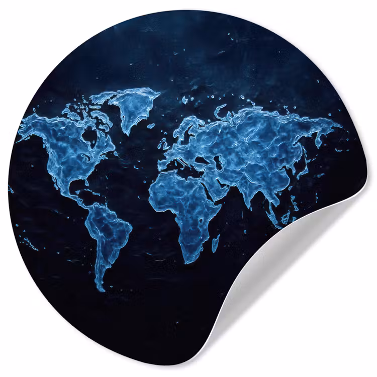 Wereldkaart - Waterstructuur - Blauw Wandcirkel behangsticker klein -3d