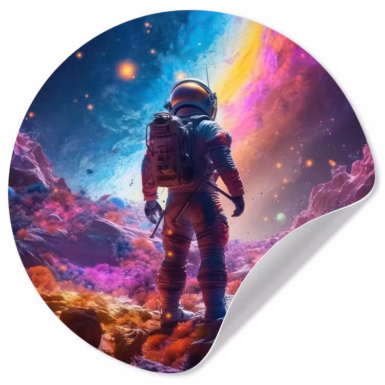 Ruimte - Astronaut - Neon - Sterren Wandcirkel behangsticker klein -3d