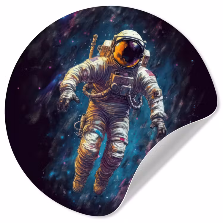 Ruimte - Neon - Astronaut - Sterren Wandcirkel behangsticker klein -3d