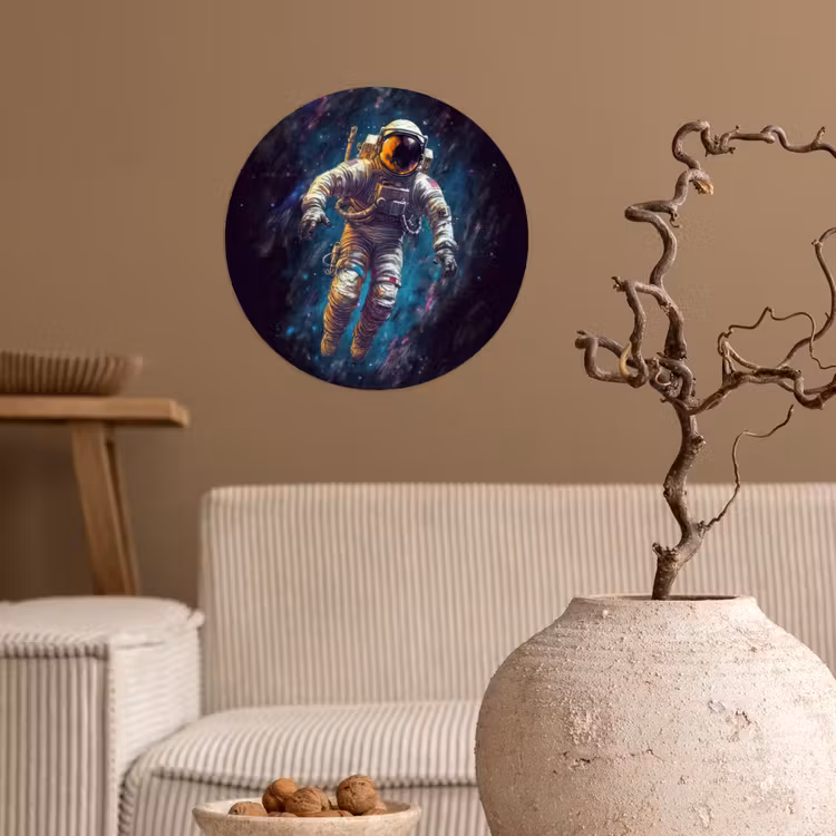 Ruimte - Neon - Astronaut - Sterren Wandcirkel behangsticker klein -sfeer1