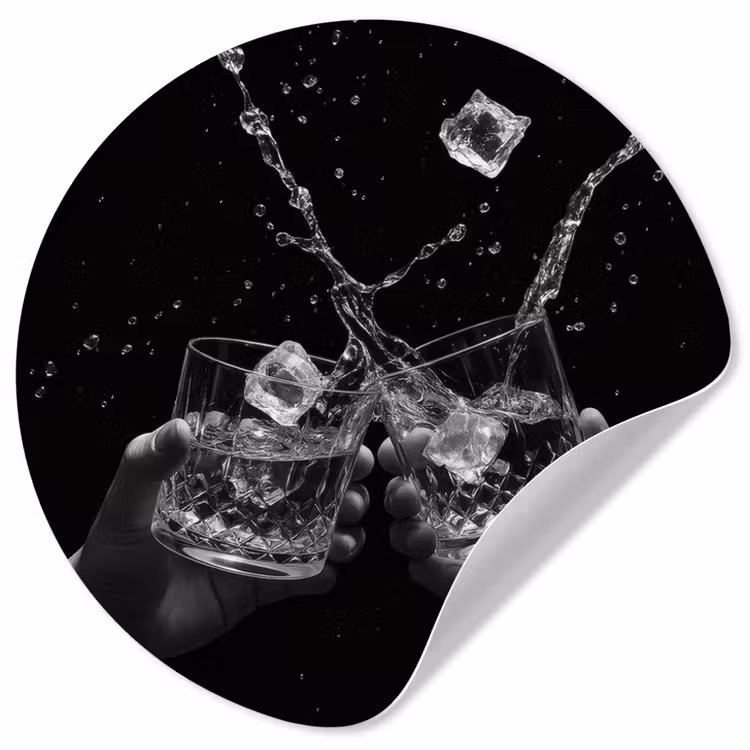 Whickyglazen - Ijs - Spetters - Zwart Wandcirkel behangsticker klein -3d