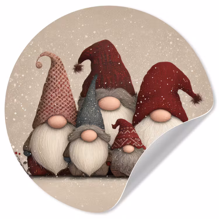 Kabouters - Kerst - Sneeuw - Puntmutsen Wandcirkel behangsticker klein -3d