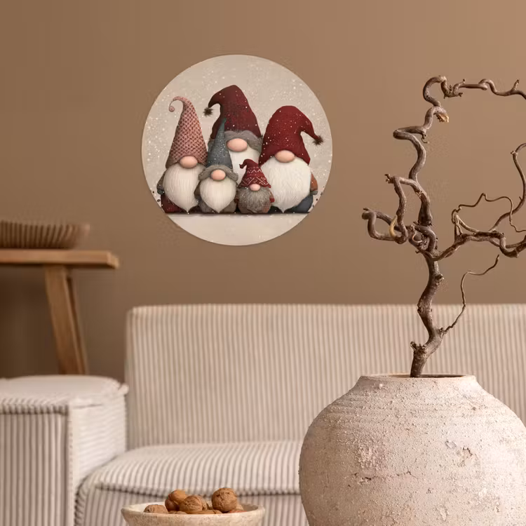 Kabouters - Kerst - Sneeuw - Puntmutsen Wandcirkel behangsticker klein -sfeer1