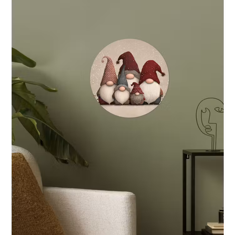 Kabouters - Kerst - Sneeuw - Puntmutsen Wandcirkel behangsticker klein -sfeer2