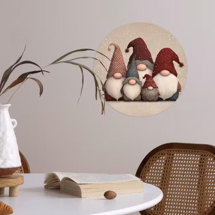 Kabouters - Kerst - Sneeuw - Puntmutsen Wandcirkel behangsticker klein -sfeer3