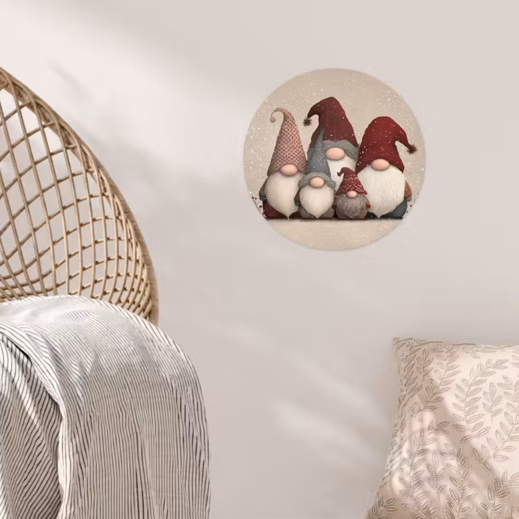 Kabouters - Kerst - Sneeuw - Puntmutsen Wandcirkel behangsticker klein -sfeer4