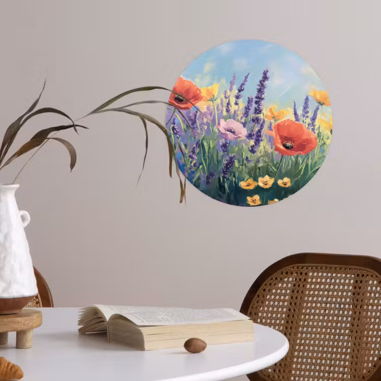 Weide - Bloemen - Kleurrijk Wandcirkel behangsticker klein -sfeer3