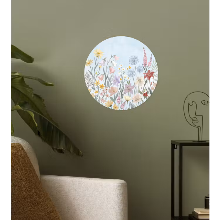 Weidebloemen - Illustratie - Kleurrijk Wandcirkel behangsticker klein -sfeer2