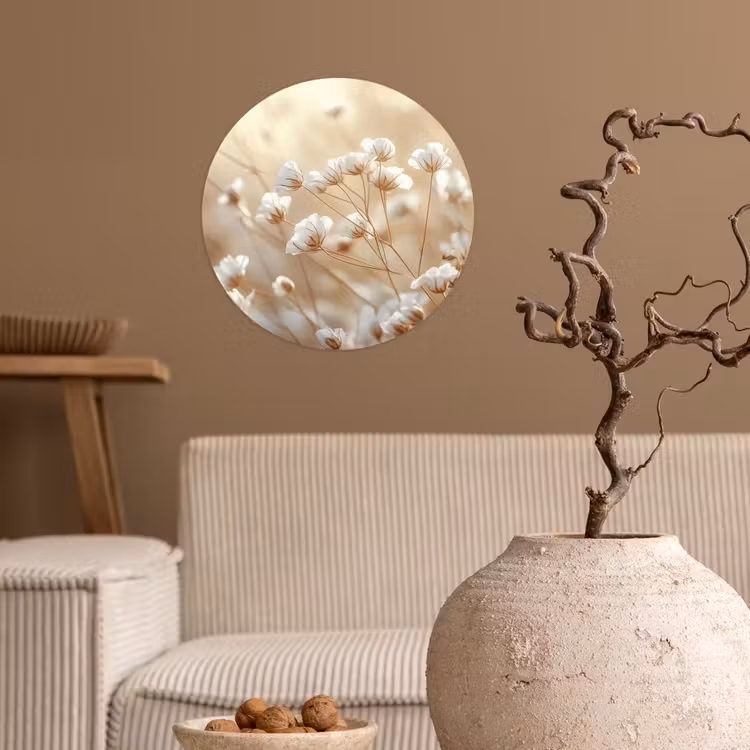 Wilde - Bloemen - Wit Wandcirkel behangsticker klein -sfeer1
