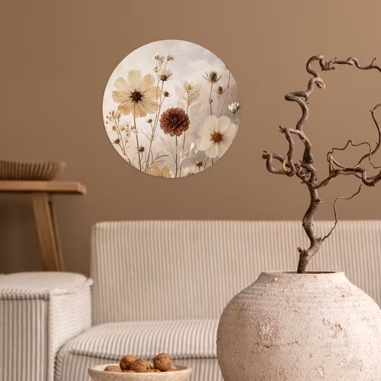 Wilde bloemen - Botanisch - Vintage - Natuur - Rustiek Wandcirkel behangsticker klein -sfeer1
