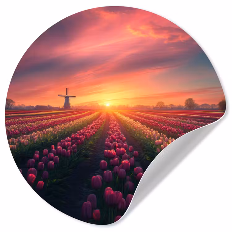 Windmolen - Zonsondergang - Landschap Wandcirkel behangsticker klein -3d
