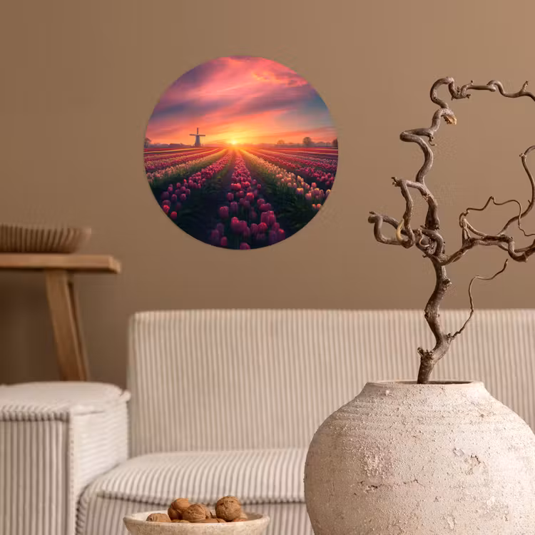 Windmolen - Zonsondergang - Landschap Wandcirkel behangsticker klein -sfeer1