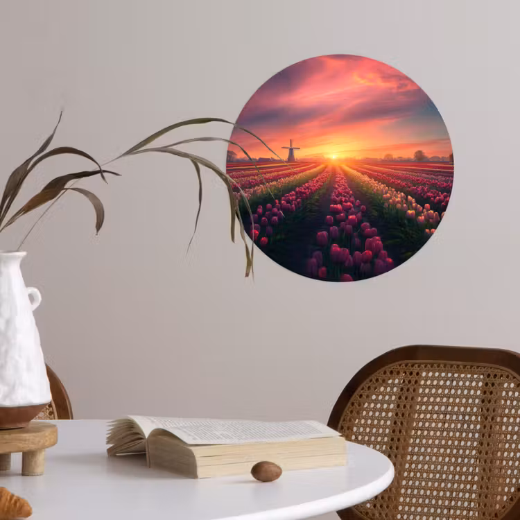 Windmolen - Zonsondergang - Landschap Wandcirkel behangsticker klein -sfeer3