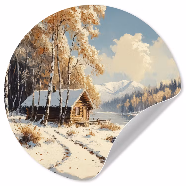 Winter - Sneeuw - Huis - Natuur Wandcirkel behangsticker klein -3d