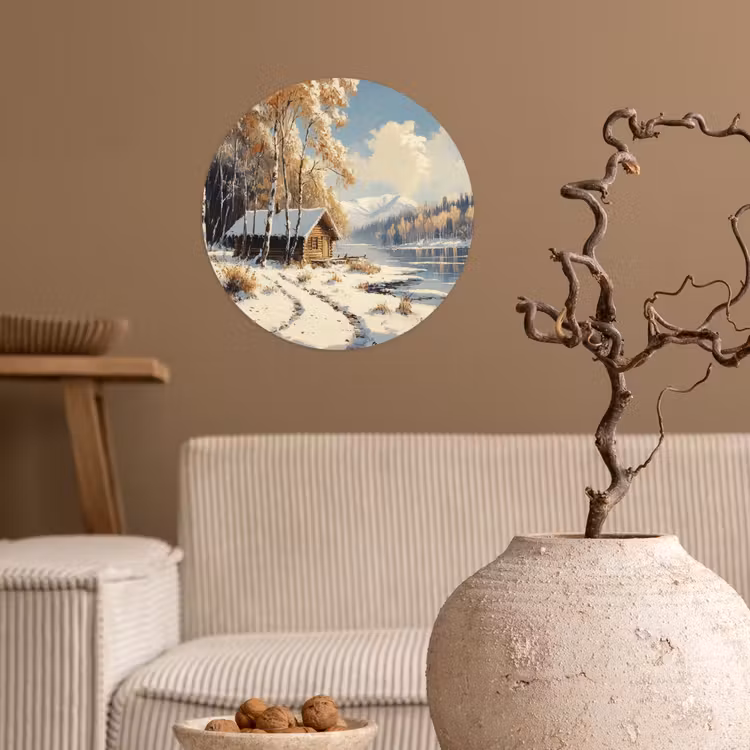 Winter - Sneeuw - Huis - Natuur Wandcirkel behangsticker klein -sfeer1