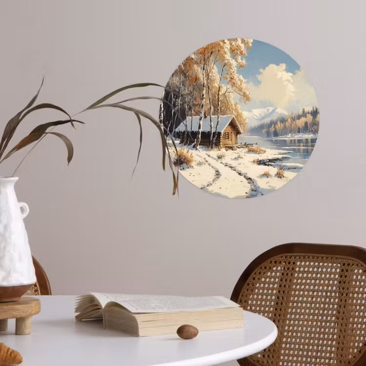 Winter - Sneeuw - Huis - Natuur Wandcirkel behangsticker klein -sfeer3