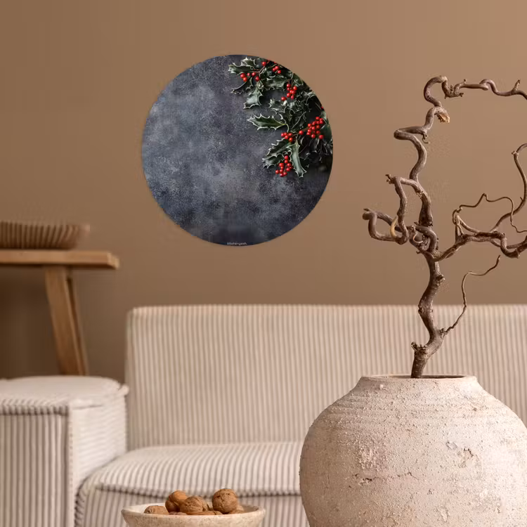 Winter - Hulst - Kerst - Beton Wandcirkel behangsticker klein -sfeer1
