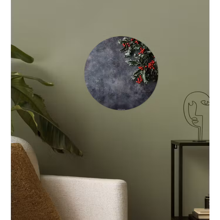 Winter - Hulst - Kerst - Beton Wandcirkel behangsticker klein -sfeer2