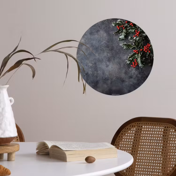 Winter - Hulst - Kerst - Beton Wandcirkel behangsticker klein -sfeer3