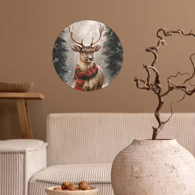 Winter - Bos - Rendier - Donker Wandcirkel behangsticker klein -sfeer1