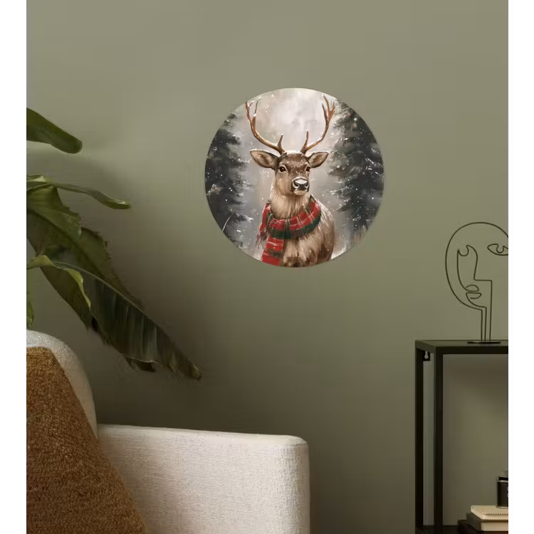 Winter - Bos - Rendier - Donker Wandcirkel behangsticker klein -sfeer2